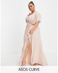 ASOS Asos Design Curve Bridesmaid Short Sleeved Cowl Front Maxi Dress With Button Back Detail - Pink