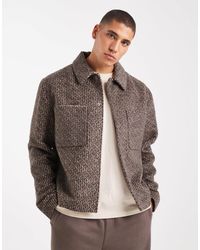 ASOS - Blouson harrington aspect laine à chevrons - marron - Lyst
