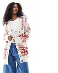 ASOS - Gebreid Vest Met Lange Pasvorm, V-Hals En Geometrisch Patroon - Lyst