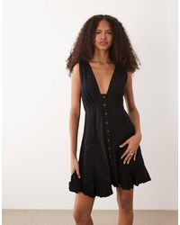 ASOS - V Neck Mini Button Down Mini Dress With Lace Trims And Godets - Lyst