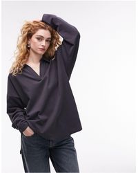 TOPSHOP - Premium Basic Oversized Long Sleeve Polo Top - Lyst