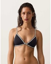 Oysho - Contrast Stitch Triangle Bikini Top - Lyst