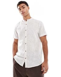 Threadbare - Camicia A Maniche Corte Con Collo Serafino Color Pietra Ed Écru A Righe - Lyst
