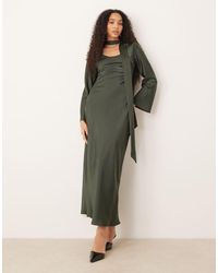 ASOS - V Neck Scarf Detail Long Sleeve Maxi Dress - Lyst