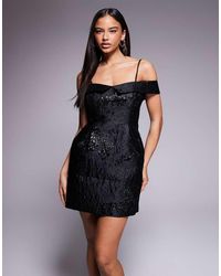 New Look - Jacquard Bardot Mini Dress - Lyst