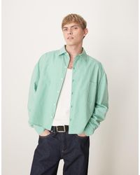 ASOS - Camisa A Cuadros Pequeños Verdes De Corte Cuadrado Extragrande Voluminoso De - Lyst