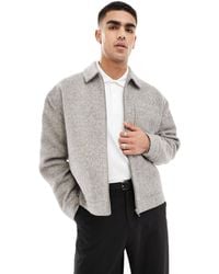 ASOS - Oversized Wool Look Harrington Jacket With Herringbone - Lyst