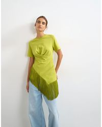 TOPSHOP - Fringed Wrap Front Tassel Hem Tee - Lyst
