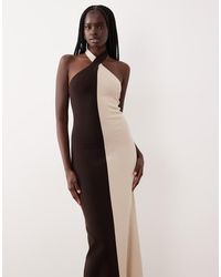 Pretty Lavish - Knit Twist Halter Neck Color Block Maxi Dress - Lyst