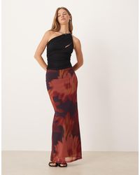 ASOS - Falda Larga De Talle Bajo Y Corte Recto Con Estampado Floral De (Parte De Un Conjunto)-Morado - Lyst