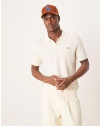 GANT - Shield Logo Short Sleeve Micro Textured Knit Cotton Polo - Lyst