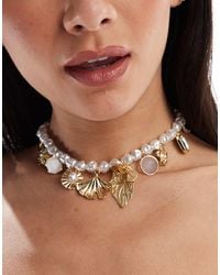 ASOS - Short Necklace With Faux Pearl And Charm Detail - Lyst