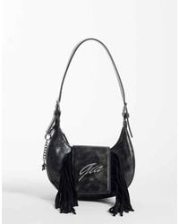 I.AM.GIA - Tia Textured Faux Leather Chrome Logo Detail Fringe Front Adjustable Shoulder Bag - Lyst