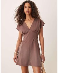ASOS - Short Sleeve Plunge Seam Detail Mini Dress - Lyst