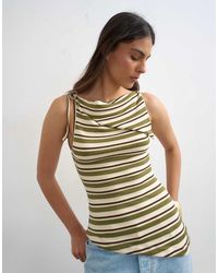 TOPSHOP - Stripe Fold Over Tie Shoulder Tank - Lyst