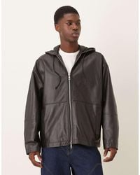 ASOS - Veste oversize en cuir véritable à fermeture éclair et capuche - Lyst