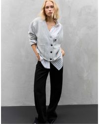 Stradivarius - Gilet en maille avec col à superposition - chiné - Lyst