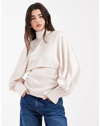 ASOS - Satin High Neck Batwing Blouse - Lyst