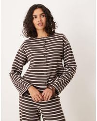 ASOS - Brushed Stripe Button Through Long Sleeve Co Ord Top - Lyst