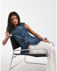 Free People - Maris Denim Asymmetric Vest Top - Lyst
