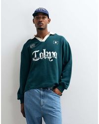 ASOS - Oversized Polo With Tipped Collar Pigment Print And Stepped Hem - Lyst