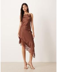 ASOS - Cami Lace Detail Asymmetric Satin Mini Dress - Lyst