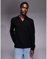 ASOS - Relaxed Knitted Fluffy Notch Neck Polo Jumper - Lyst