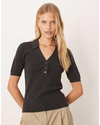 Mango - Short Sleeve Knitted Polo Top - Lyst