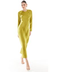 ASOS - Vestido largo amarillo verdoso - Lyst