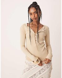 Free People - Top Beis Abotonado Con Cuello Panadero Jamie De -Blanco - Lyst