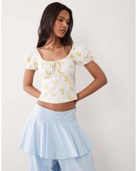 Miss Selfridge - Puff Sleeve Milkmaid Top - Lyst