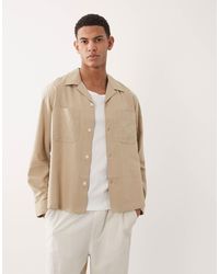 Mango - Surchemise légère boutonnée en coton mélangé - beige - Lyst