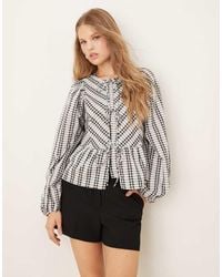 Y.A.S - Lace Overlay Detail Tie Front Peplum Hem Top - Lyst
