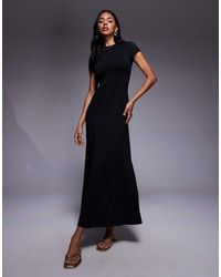 ASOS - Vestito Midi Nero Con Cuciture A Vista E Maniche Ad Aletta - Lyst
