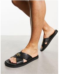 ASOS - – sandalen aus schwarzem saffiano-leder mit überkreuzten riemen und plakette - Lyst