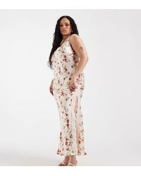 ASOS - Asos Design Curve V Neck Lace Matt Satin Maxi Dress - Lyst