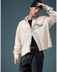 ASOS - Boxy Denim Overshirt With Chest Embroidery - Lyst