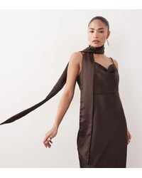 Vero Moda - Cowl Neck Satin Cami Midi Dress With Scarf Detail - Lyst