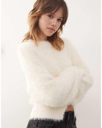 Monki - Hairy Knit Sweater With Front Slit Detail - Lyst