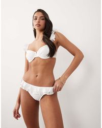 South Beach - Broderie Bikini Bottom With Frill Detail - Lyst