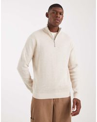 Only & Sons - Jersey Color Crema Con Media Cremallera De Punto De -Blanco - Lyst