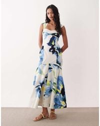 ASOS - Structured Cotton Dropped Waist Maxi Dress With Tie Back - Lyst