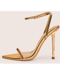 Public Desire - Legacy Gold Croc Barely There Pointed Toe Gold Stiletto Heels - Lyst