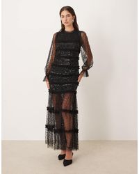 Maya - Sequin Long Sleeve Tulle Maxi Dress - Lyst