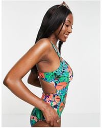Figleaves Fuller Bust Cut Out Swimsuit With Belt Detail - Green