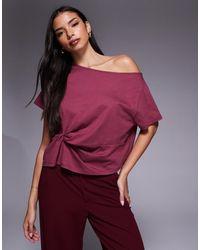 ASOS - Off Shoulder Ruched Side Detail T-shirt - Lyst
