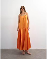 TOPSHOP - Satin Seamed Maxi Dress With Piped Edges - Lyst