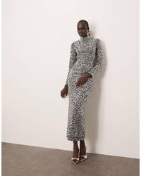 ARRANGE - Textural Sequin High Neck Long Sleeve Maxi Dress - Lyst