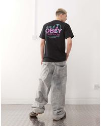 Obey - T-Shirt Nera Con Stampa "Records Sound Waves" Sul Retro - Lyst