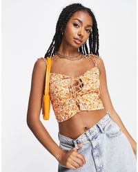 Motel - 90s Tie Front Corset Style Cami Crop Top - Lyst